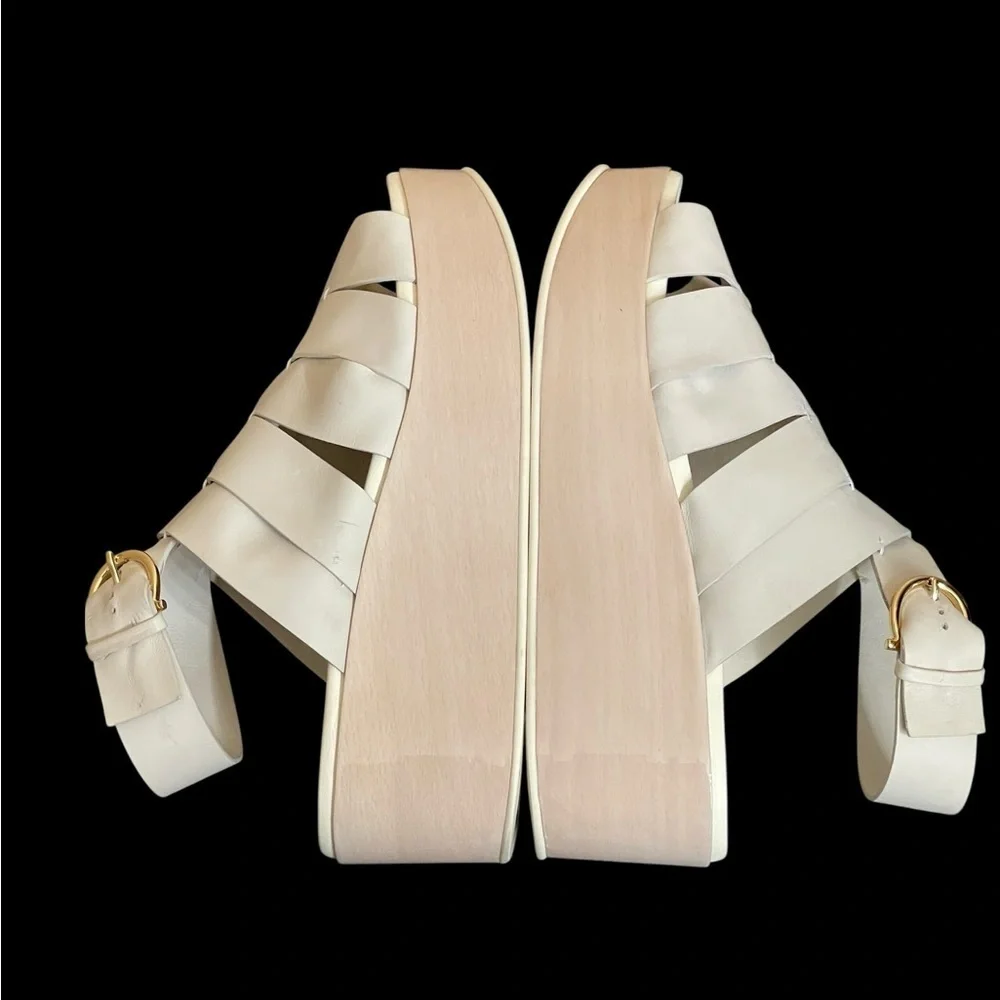 SALVATORE FERRAGAMO EUGENIA PLATFORM SADDLE SOFT LEATHER SANDALS 10C